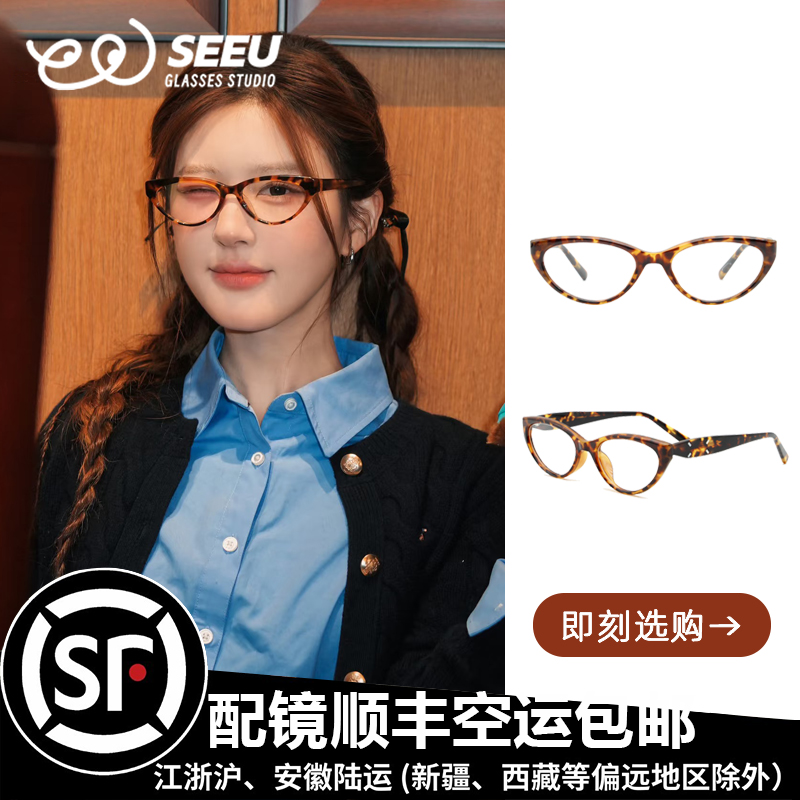 复古小框猫眼眼镜可配近视素颜女