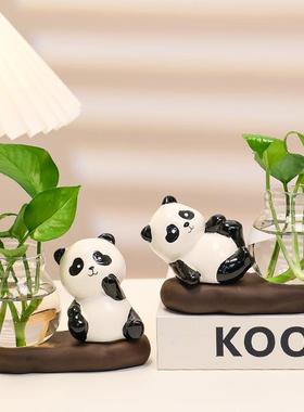 简约熊猫玻璃花瓶客厅桌面小摆件