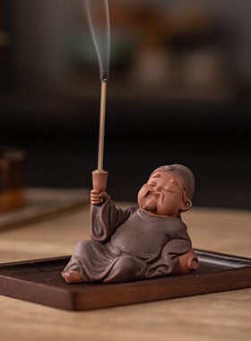 中古风李白醉酒香插香座紫砂摆件