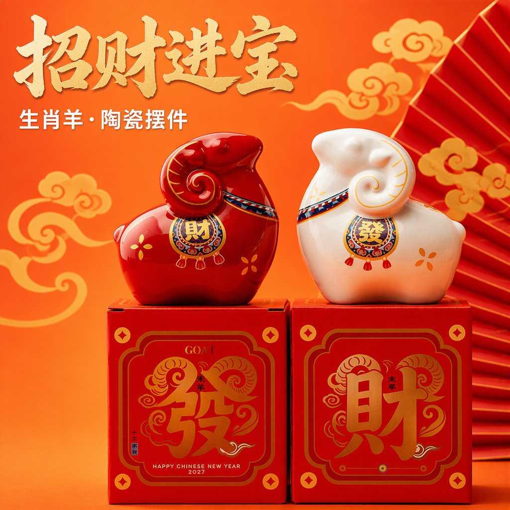 陶瓷生肖羊创意摆件发财羊存钱罐