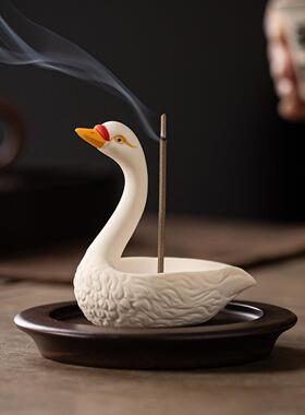 创意陶瓷天鹅茶桌香插香座摆件新