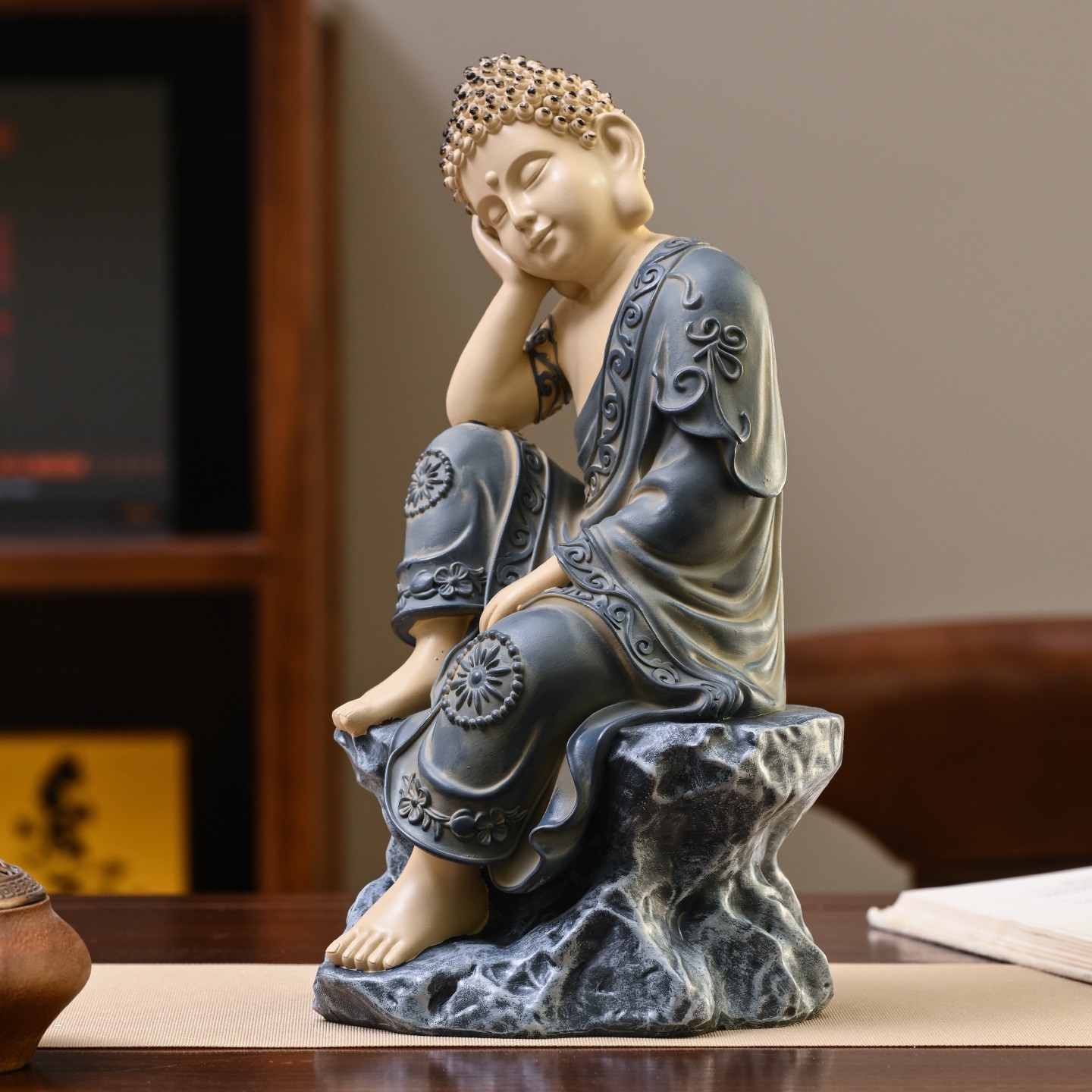 中式禅意坐姿睡佛摆件庭院装饰品