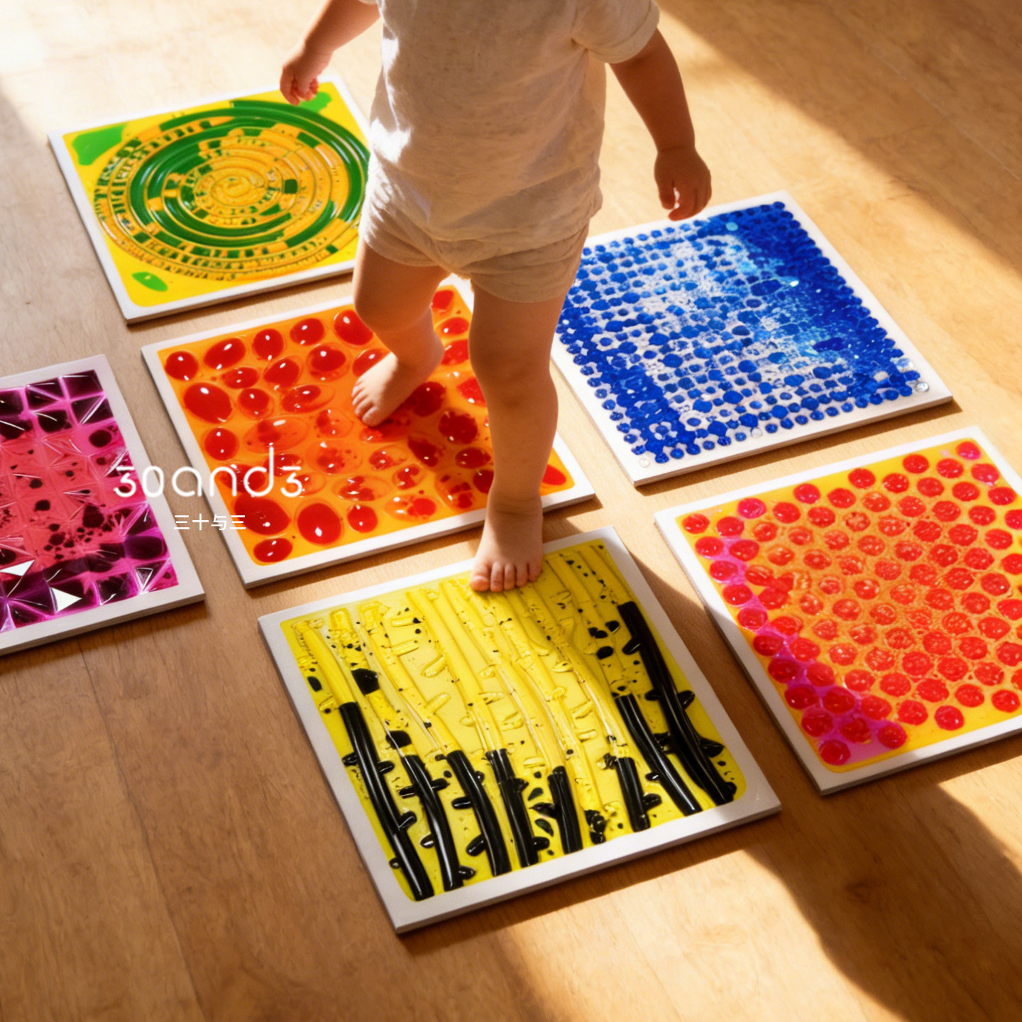 3D液体地板儿童感官垫纹理地垫足底触觉感统训练幼儿园彩虹色地砖