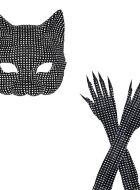 新款万圣节镶钻猫女郎面具手套套装整蛊长款COSPLAY舞会装扮道具