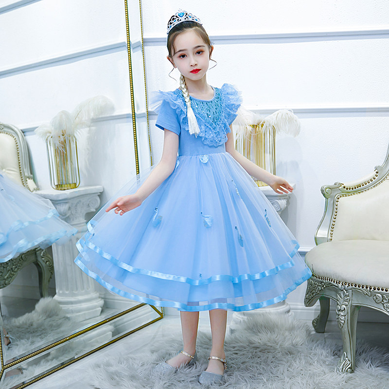 爱莎公主裙女童夏季冰雪奇缘艾莎裙子2026新款洋气儿童蓬蓬演出裙