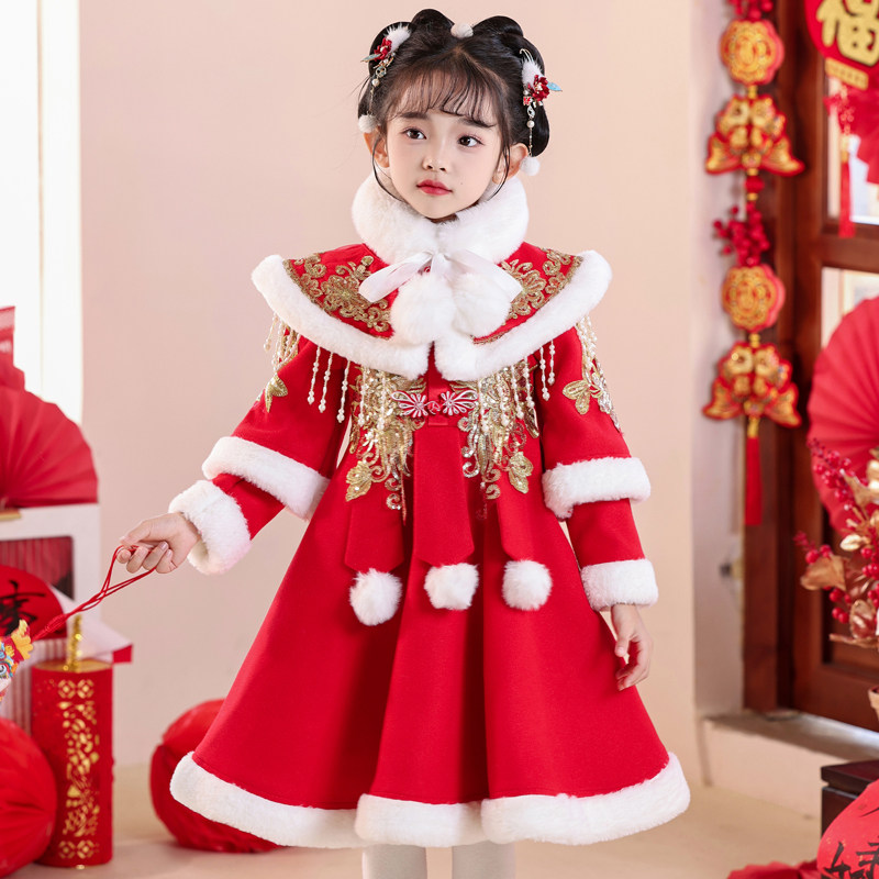 汉服女童冬季加绒加厚冬款宝宝拜年服中国风儿童唐装新年喜庆裙子,童装/婴儿装/亲子装,汉服,淘宝优惠券,粉丝福利购,淘宝优惠卷