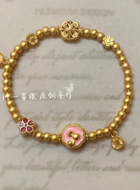 原创 花发财小兔子手链 越南沙金古法金仿真黄金珐琅彩女招财手串