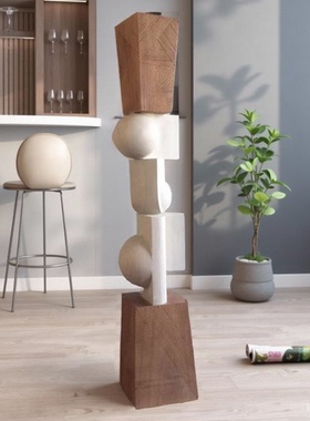 样板间玄关木雕艺术品抽象雕塑落地摆件办公区域酒店过道装饰