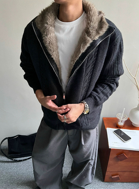 不靠脑子 美式麻花纹座山雕针织衫夹克棉衣男女宽松cleanfit外套