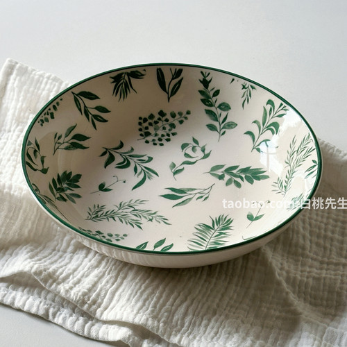 绿色植物花卉陶瓷餐具大汤碗面碗汤碗好看高颜值女生热带雨林ins