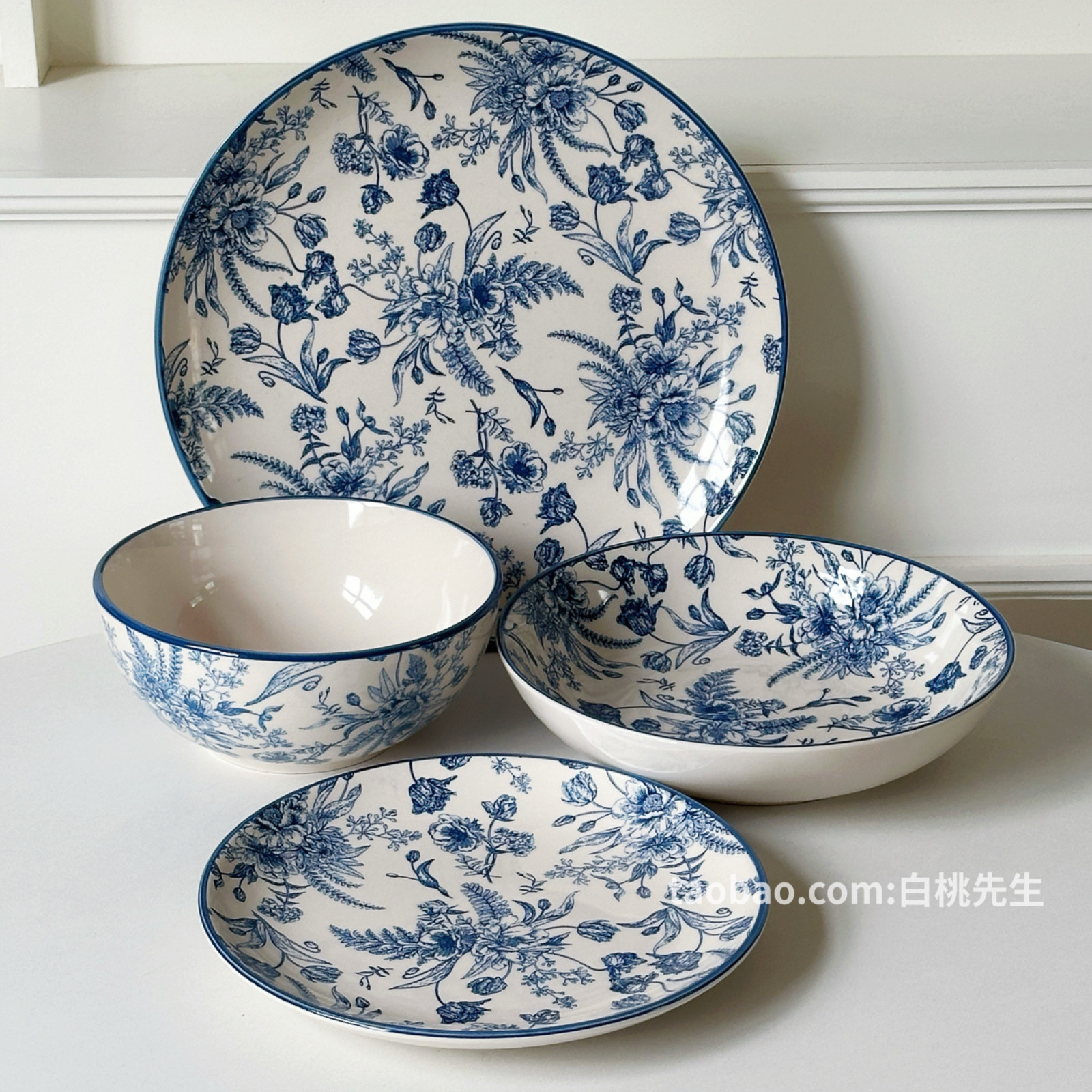 轻奢风ins陶瓷餐具宫廷英式家用盘子高级感青花盘饭碗泡面碗复古