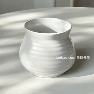 纯白色吐骨罐茶洗花瓶陶瓷摆件餐桌插花器北欧风简约多用款 日式