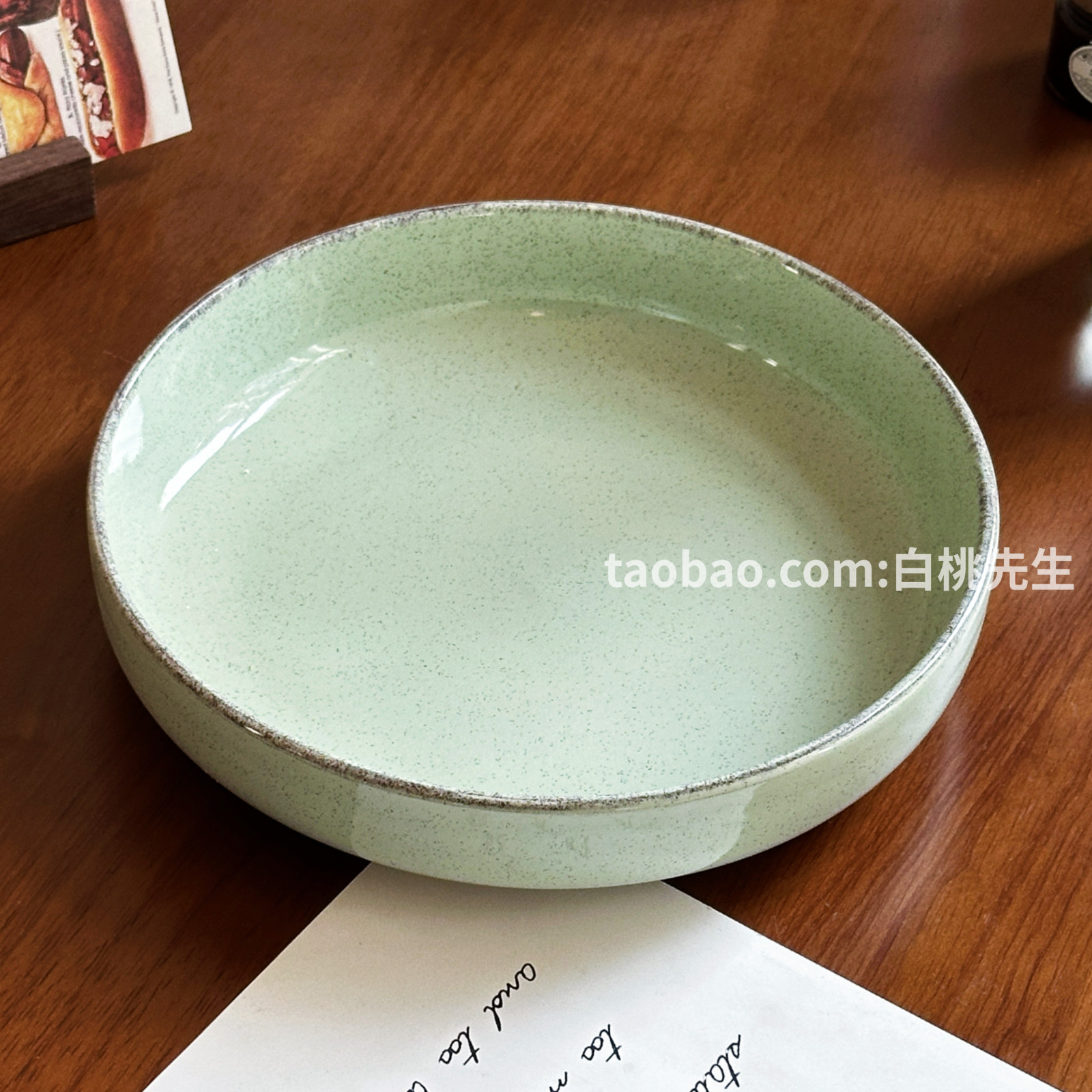 ins风芝麻点简约陶瓷深盘家用绿色高级感餐具菜盘盘子高颜值女生