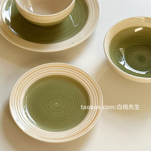 抹茶蛋糕ins风陶瓷餐具套装简约北欧早餐甜品盘子饭碗泡面碗好看
