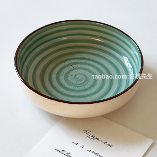 ins风美式 白桃先生 复古陶瓷餐具深盘沙拉盘西餐厅家用地中海手绘