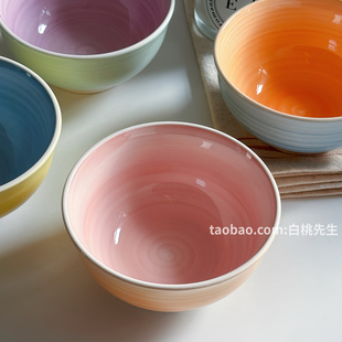 白桃先生 米饭碗ins简约多巴胺女孩可爱手绘陶瓷餐具饭碗好看高级