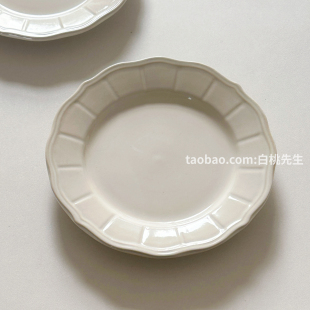 ins风奶油白浮雕高颜值复古风裙边花边盘盘西餐意面深盘甜品盘