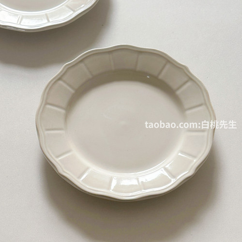 ins风奶油白浮雕高颜值复古风裙边花边盘盘西餐意面深盘甜品盘