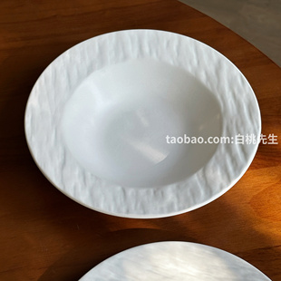 白桃先生 岩石纹黑色白色浮雕陶瓷餐具意面西餐草帽碗盘子高级感