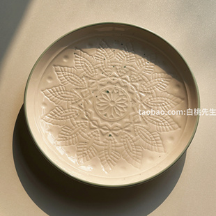 白桃先生 法式ins风浮雕陶瓷餐具盘子西餐泼墨点高级感简约特别的