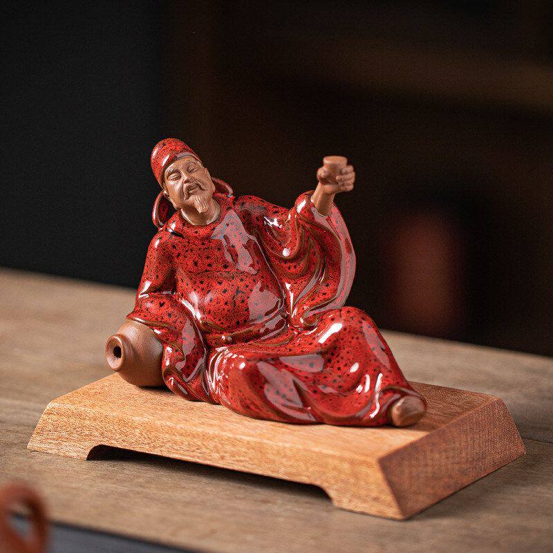 古风禅意历史人物李白雕像塑家居玄关装饰陶瓷工艺品李白醉酒摆件