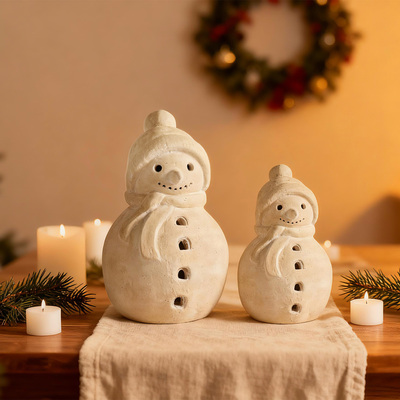 复古色圣诞节装饰摆台树脂雪人跨境Terracotta Snowman圣诞雪人