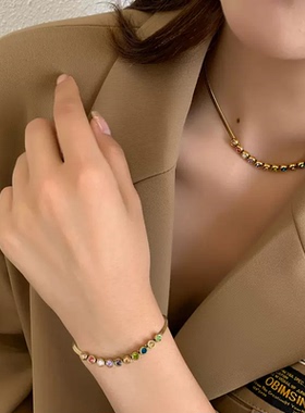 小众轻奢中国风七彩简约时尚个性气质不掉色项链手链刀片链锆石链