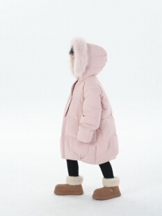 PISELLI史豌豆女童羽绒服2025冬季新款中大童连帽中长款过膝外套