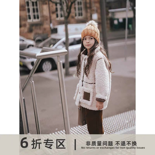 处理价史豌豆女童羊羔毛机车外套2024冬装新款洋气儿童保暖上衣