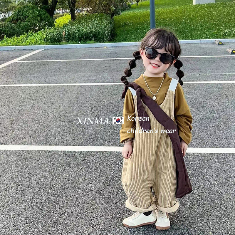 女童春秋套装2025儿童韩版学院风秋装女孩洋气打底衫背带裤两件套