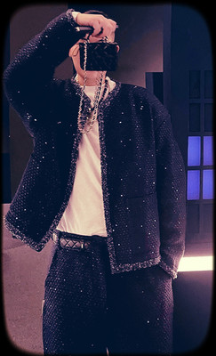 小香风情侣呢料珠片外套秋冬