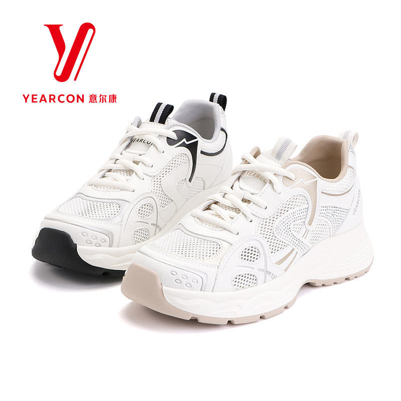 意尔康女鞋夏季新款网面休闲鞋薄款运动鞋薄款增高轻便透气老爹鞋