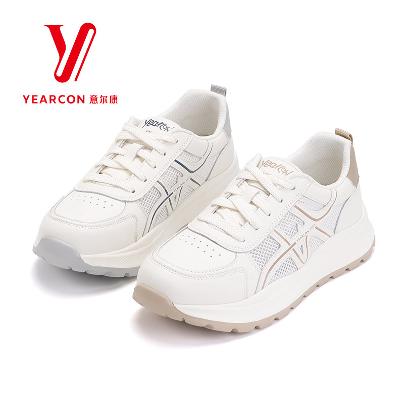 意尔康女鞋夏季网面运动鞋厚底增高薄款休闲鞋舒适轻便透气单鞋