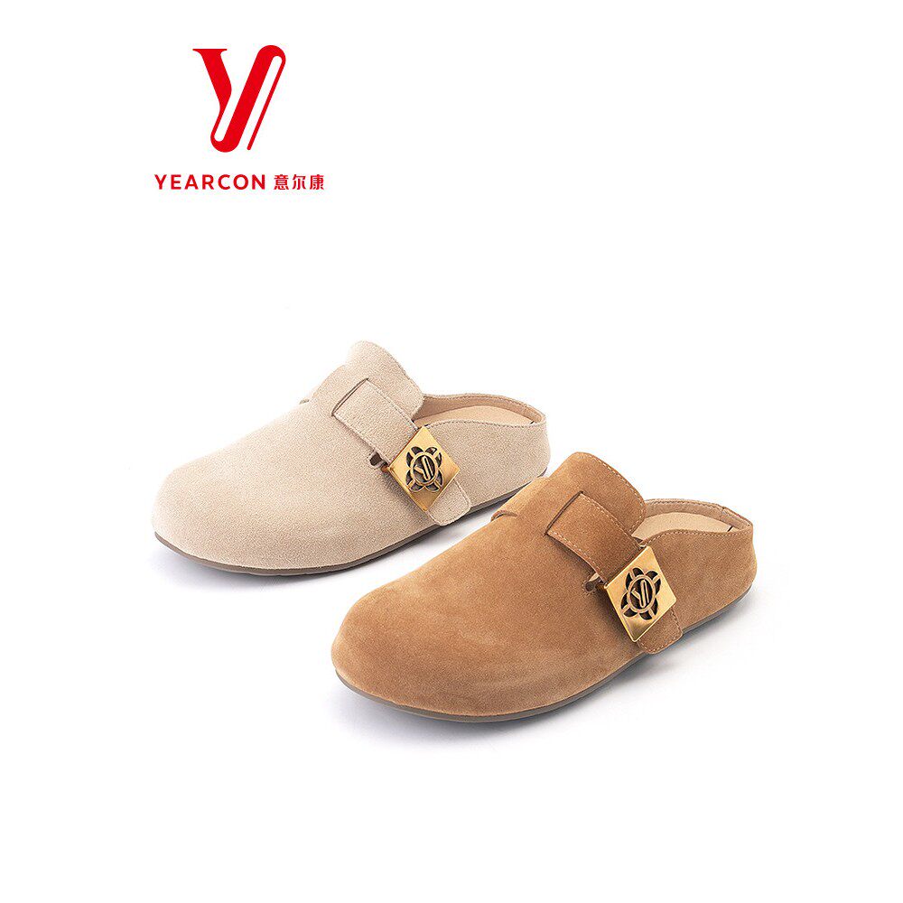 意尔康勃肯包头半拖2025新款夏季外穿复古一脚蹬软底拖鞋女凉鞋女
