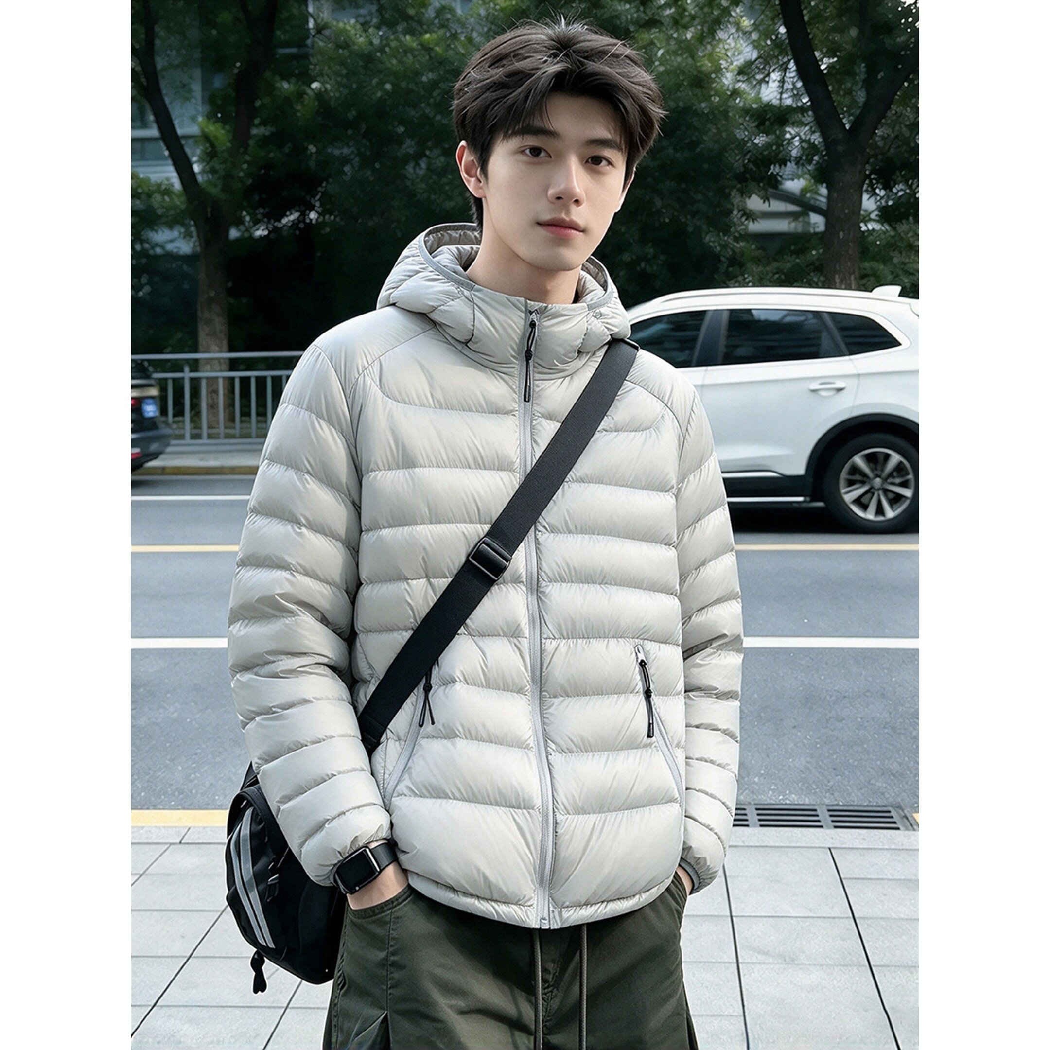 美式轻薄排骨羽绒服男款冬季户外防寒内胆棉服痞帅青少年连帽外套