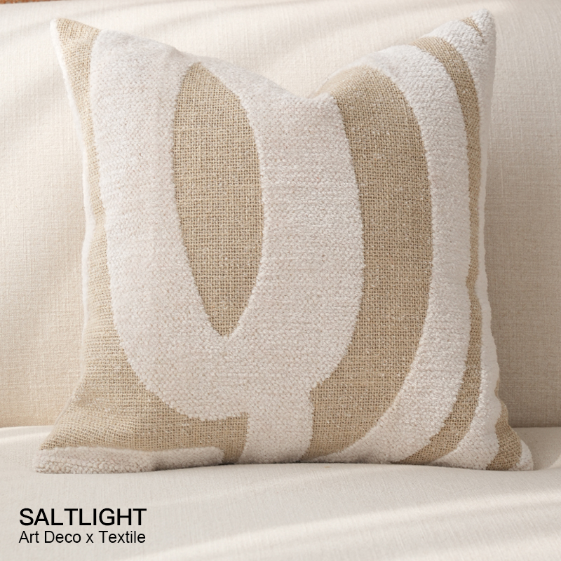 『浮生半日闲』侘寂风米咖色肌理亚麻混纺沙发抱枕靠垫民宿方枕