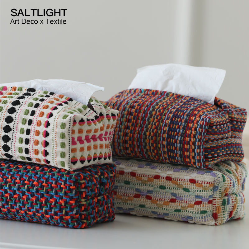 纸巾盒彩色编织面料手工工艺