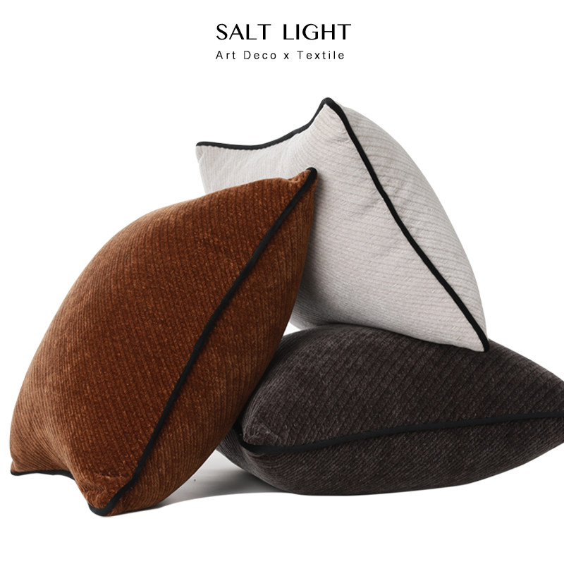 现代简约咖色斜线纹理轻奢样板间卧室客厅沙发抱枕床头靠枕45x45