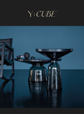 Y:CUBE德国进口Classicon Bell黑色金属大理石玻璃圆型边几咖啡桌