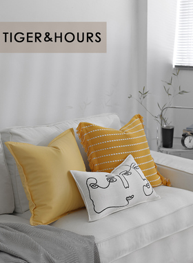 暖色系现代文艺小清新黄色棉麻流苏客厅沙发卧室搭配抱枕靠垫