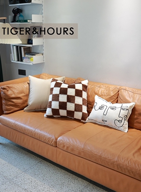 简约北欧风黑白棋盘格毛毛亲肤沙发靠垫卧室床上靠包办公室腰靠