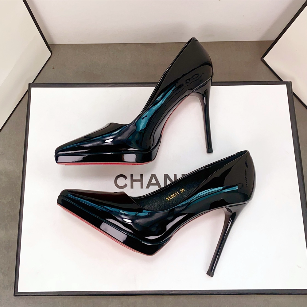 欧美风防水台高跟鞋女细跟亮面漆皮浅口尖头高级感不累脚宴会单鞋