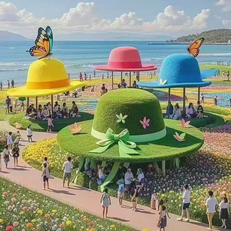 网红大草帽绿雕仿真帽子藤编户外使用定做尺寸造型工厂直销景区用,特色手工艺,其他特色工艺品,淘宝优惠券,粉丝福利购,淘宝优惠卷