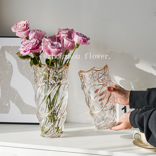 饰品 简约轻奢水晶玻璃花瓶摆件客厅插花鲜花水培富贵竹大号桌面装