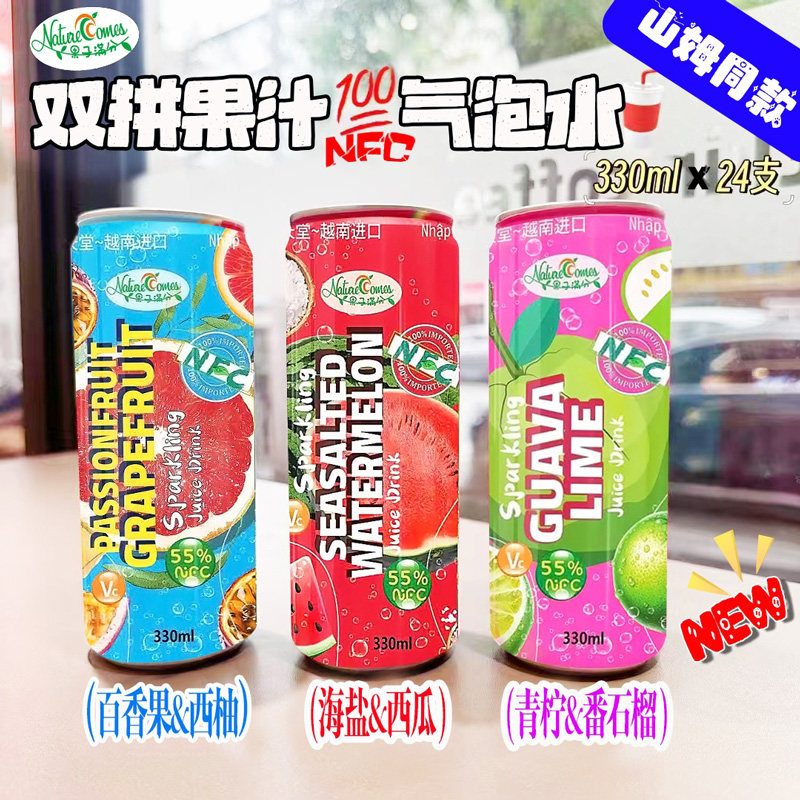 果子满分果汁330ml×24罐越南进口气泡水百香果海盐西瓜青柠0香精