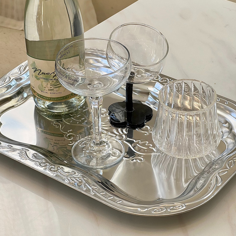 英式复古托盘花纹金属餐用托盘家用商用收纳盘长方形点心水果盘