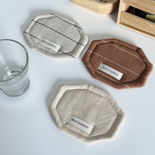 日式复古棉麻布艺杯垫隔热餐垫家居装饰八角形餐桌垫透气隔热