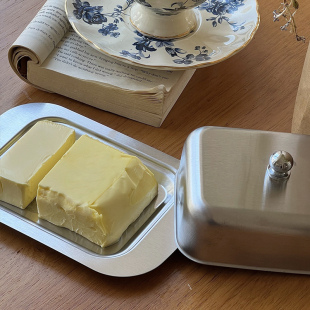 不锈钢黄油托盘复古法式 黄油盒储物盒带盖黄油盘高级感餐具点心盘