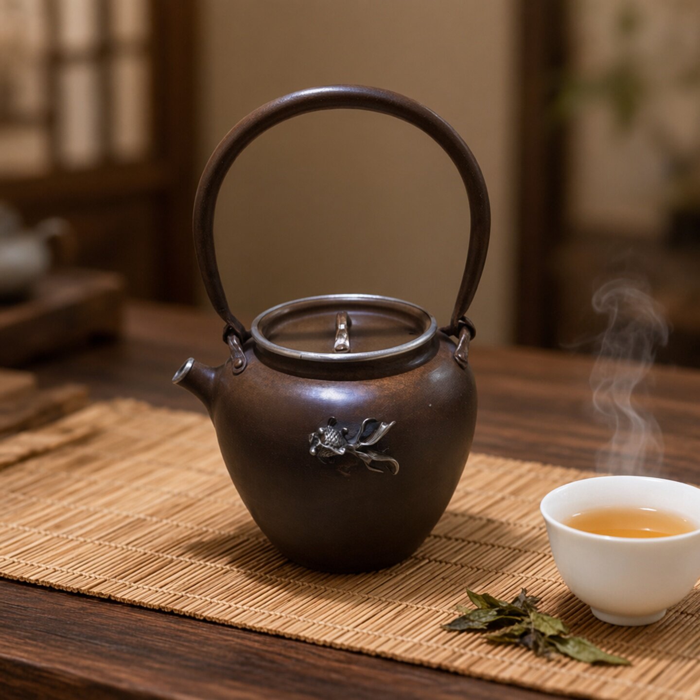 日式复古简约手工紫铜茶壶做旧提梁壶功夫茶具内置滤网泡家用茶壶