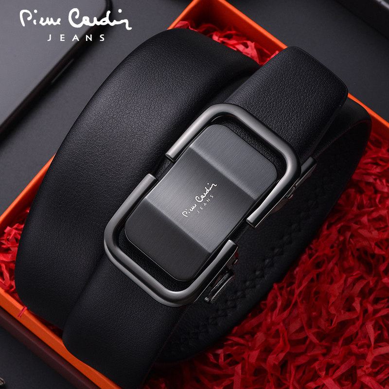 皮尔卡丹皮带男士真皮腰带商务休闲自动扣高档纯牛皮腰带正品皮带